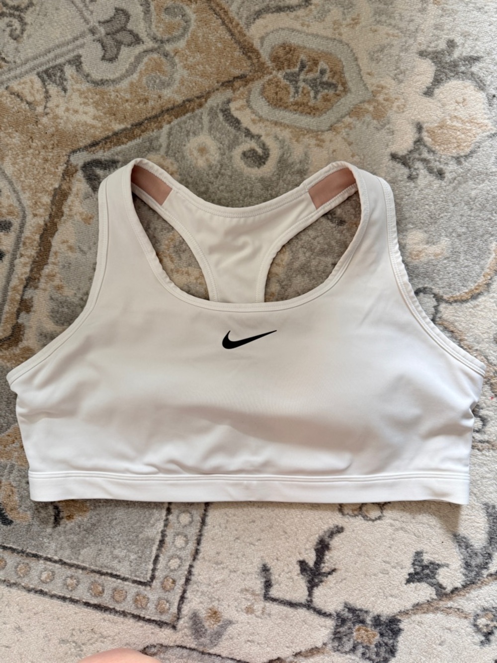 Nike White Racerback Sports Bra with Black Swoosh
